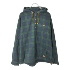 L.L.Bean エルエルビーン ハーフスナップ フーデッドジャケット アウトドア ブラックウォッチ グリーン(メンズ XL)中古 古着 V8501