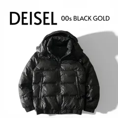 00s DIESEL ディーゼル BLACK GOLD ダウンジャケット ナイロン フード 袖レザーワッペン グランジ y2k S 黒 ブラック ★M154