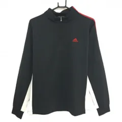 【超美品】アディダス 長袖ハイネックシャツ 黒×白 ハーフジップ 肩・袖3ライン ロゴ刺しゅう メンズ O ゴルフウェア adidas