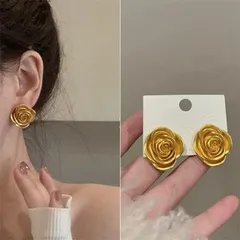 種類1：画像の色/2.5*2.7cm/2点セット レトロ金属花のピアス (T)