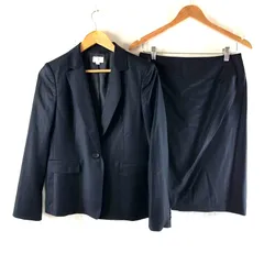 アエル a'aire スーツ スカートスーツ オンワード樫山 ストライプ スリット フェイクポケット 紺 40サイズ 982197