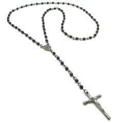 ネックレス カットビーズ シンプル ロザリオ アンティーク風 クロス メンズ レディース KN46006