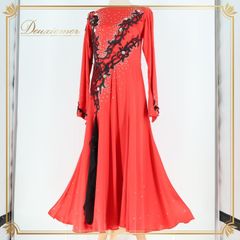 Leirena 社交ダンス 衣装 モダンドレス レース 光沢 ラメ 赤黒 - メルカリ