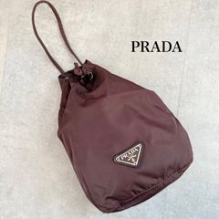 プラダ テスートナイロン×レザー 巾着 ポーチ 三角ロゴ ブラウン 保証