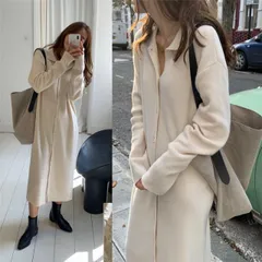 体型カバー 着痩せ ログ丈 ニットワンピース 羽織り[K](T)