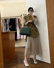 韓国ファッション  トレンチコート ベスト 長袖 ワンピース 2点セット(T)