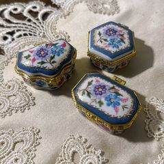 アンティーク Limoges France 磁器製 トリンケット 小物入れ 花柄