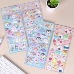 3dシール ぷにぷにシール ふわふわ 立体動物 ぷくぷくぷっくり かわいい 4枚セット  おしゃれ デコシール ごほうび 子供 貼り付け可能 贈り物 手帳 携帯 DIY用 手帳用 貼り付け可能 女の子