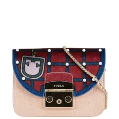 フルラ メトロポリス チェーン ショルダーバッグ ピンク レッド マルチカラー ベロア レザー レディース Furla【228-82269】