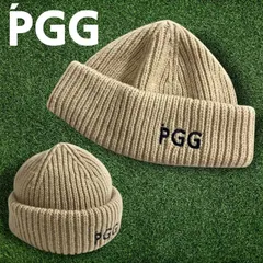 PGG by PEARLY GATES ピージージー パーリーゲイツ ゴルフ 日本製 5Gニット ウール混 ロゴ刺繍 ショートビーニー ニット帽 帽子 268-2187002 定価9千 ベージュ FR ▲008▼51114w03