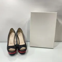 DIANA ダイアナ グリッター パンプス 22cm 黒×赤 オープントゥ 日本製　[管理No.：S11521_H3_60]