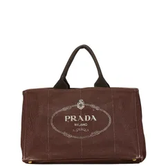 プラダ 三角ロゴプレート カナパL ハンドバッグ トートバッグ ブラウン キャンバス レディース PRADA【228-95408】