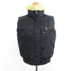 ラルフローレン RALPH LAUREN ダウンベスト アウター ジップアップ リアルファー 7ｆ ブラック ※EKM