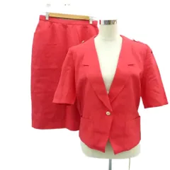 レリアン Leilian セットアップ 上下 オープンカラージャケット 半袖 シングル ミドル丈 タイトスカート ミモレ丈 11 L 赤 レッド /HO33 ■GY61