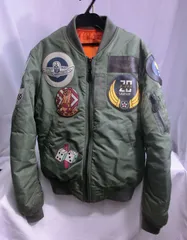 中古品　AVIREX　MA-1　フライトジャケット オリーブグリーン　パッチ付き　6102172