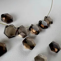 《宝石質スモーキークォーツAAA》フラットヘキサゴンカット9×8mmルース 穴あり【1粒】天然石/ジュエリー素材