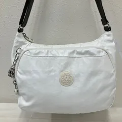 7606　KIPLING キプリング　ショルダーバッグ　白　ホワイト　チャーム付き　モンキー　ゴリラ　ポケット多数　フロントポケット　レディース　軽量　シンプル　カジュアル　無地