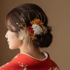 成人式　卒業式　和装髪飾り　あじさい　マスタード　オリーブ色　イエロー系