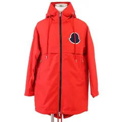 【美品】MONCLER モンクレール コート ポリエステル100％ 2018年製 GRANDUC デカロゴ サイドアーム 高密度ウェザークロス フーディー ロングジャケット マウンテンパーカー アウター メンズ 1 レッド トリコロール 赤 ルーマニア製