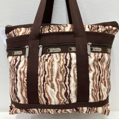 7516　LeSportsac　レスポートサック　 トートバッグ　肩掛け　ブラウン系　 茶　アニマル風　総柄　ナイロン　 軽量　レディース
