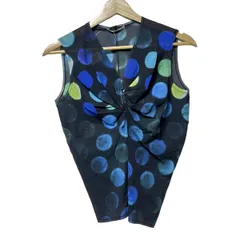 ISSEYMIYAKE(イッセイミヤケ) ノースリーブカットソー サイズ2 M レディース - 黒×ブルー×マルチ Vネック/ドット柄