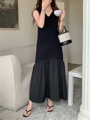 ロングスカート ベストワンピース Ｖネック ジャンパースカート (T)