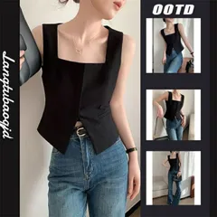 スクエアネック 袖なしタンクトップ (T)