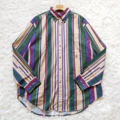 90s　トミーフィルフィガー　TOMMY HILFIGER　フラッグタグ　長袖　シャツ　ストライプ　マルチカラー　エンブレム　刺繍ロゴ　コットン　L　ヴィンテージ　古着　オーバーサイズ