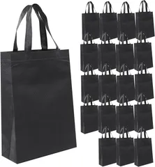 Ａｕｐｕｒｕ アウプル 手提げ袋 不織布 エコバッグ A4サイズ 縦 トートバッグ イベント 会議 什器 資料 配布 持ち帰り 広告 入れ 縦長 20枚 (ブラック,  A4サイズ)