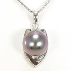 PT900　PT850　ネックレス　necklace　黒蝶真珠　ダイヤ　0.07　カード鑑別書　総重量約9.9g　約50cm