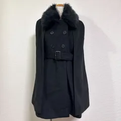 eimy istoire フェイクファーカラーマントコート ウールライク ケープコート ロングコート ブラック FREE