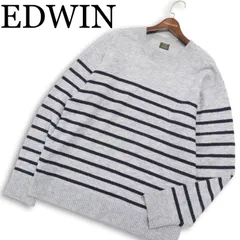 EDWIN エドウィン 秋冬★ ボーダー セーター ニット Sz.XL メンズ 灰 グレー 日本製のサムネイル