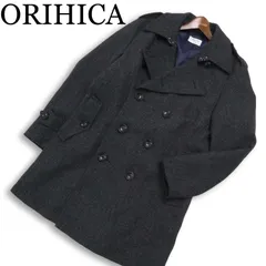 ORIHICA オリヒカ 秋冬★ ウール混 ツイード トレンチ コート Sz.LL メンズ 紺 ネイビー 大きいサイズ ビジカジ
