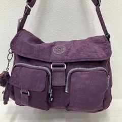 7619　KIPLING キプリング　ショルダーバッグ　パープル　紫　チャーム付き　モンキー　ゴリラ　フロントポケット　ポケット多数　軽量　カジュアル　シンプル