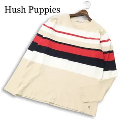 【美品】Hush Puppies ハッシュパピー 通年 ロゴ刺繍★ ボーダーニット セーター カットソー Sz.LL メンズ 大きいサイズのサムネイル