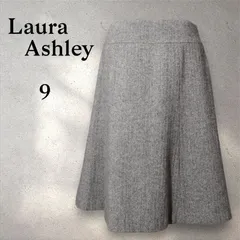 LAURA ASHLEY ローラアシュレイ 　グレー　ツイード　ウール・麻混　フレアスカート　サイズ9