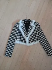 ZARA ギンガムチェック クロップド ファー ジャケット