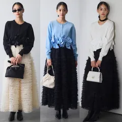 ヘムリボンデザインショートカーデ + ホイップチュールティアードスカート セット カーディガン チュールスカート