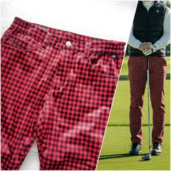 【極暖の相棒】 FILA GOLF 裏ボア ゴルフパンツ メンズ M 赤 チェック 防寒 防風 ストレッチ  ウエストゴム　暖パン スラックス ギンガム チェック フリース 裏起毛 冬 フィラゴルフ