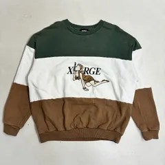 ◆ XLARGE エクストララージ スウェット プリント刺繍 トレーナー ボーダー トップス 古着 コットン グリーン系 サイズL メンズ 0.83kg