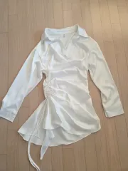 白シャツ ドレープ ロング スリーブ ミニ ONE PIECE