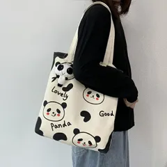 ズックバッグ トートバッグ キャンバス PANDA バッグチャーム付き 韓国 ファッション 雑貨 かわいい おしゃれ 北欧 送料無料 [K] (T)