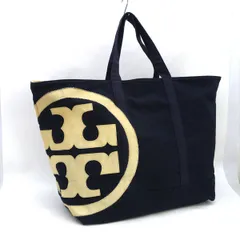 TORY BURCH / トリーバーチ ◆デカロゴ トートバッグ キャンバス 大容量 ネイビー 【バッグ/バック/BAG/鞄/カバン】 ブランド【中古】 