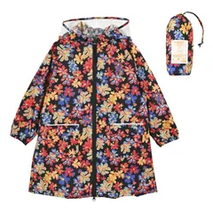 [キウ] キッズレインコート KIDS RAIN COAT 防水 撥水 はっ水 耐水 雨対策 台風 梅雨 レインポンチョ 子供 子ども カッパ 雨具 雨ガッパ 雨合羽 袖付き 収納袋 ポケット 通園 通学 幼稚園 [ペイントブロッサム] [Free Size]