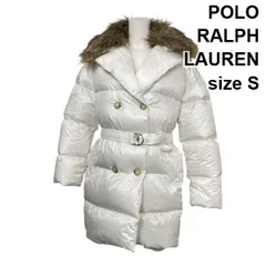■ ポロラルフローレン POLO RALPH LAUREN エコファー ダウンコート 長袖 ミドル丈 ダブルブレスト フェザー 白 S 7号 レディース S5Y516
