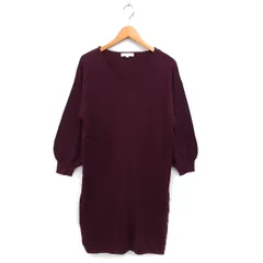 グローブ grove ニット ワンピース Iライン ひざ丈 リブ Vネック ハイゲージ 長袖 M ボルドー /NT29