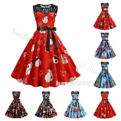 【新品未使用】クリスマス衣装 レディース ガールズ ワンピース レース 袖無し 雪柄 サンタ プリント 仮装 コスチューム Xmas 赤 イベント パーティー クリスマス 演出服 CQPZH1219Q468