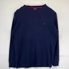 古着 ラルフローレン RALPH LAUREN 長袖Tシャツ サーマル ワッフル生地 クルーネック ワンポイントロゴ M  ネイビー メンズ