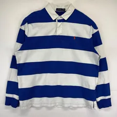 古着 ポロ・ラルフローレン POLO RALPH LAUREN 長袖 ポロシャツ 大きいサイズ ラガーシャツ ワンポイントロゴ ボーダー柄  2XL  ホワイト メンズ