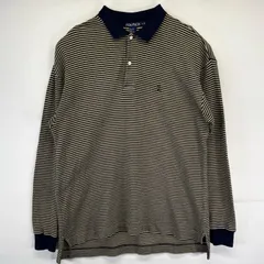 古着 90's/90年代 ノーティカ NAUTICA USA製 長袖 ポロシャツ ボーダー柄 ワンポイントロゴ刺繍 襟 L  ベージュ メンズ